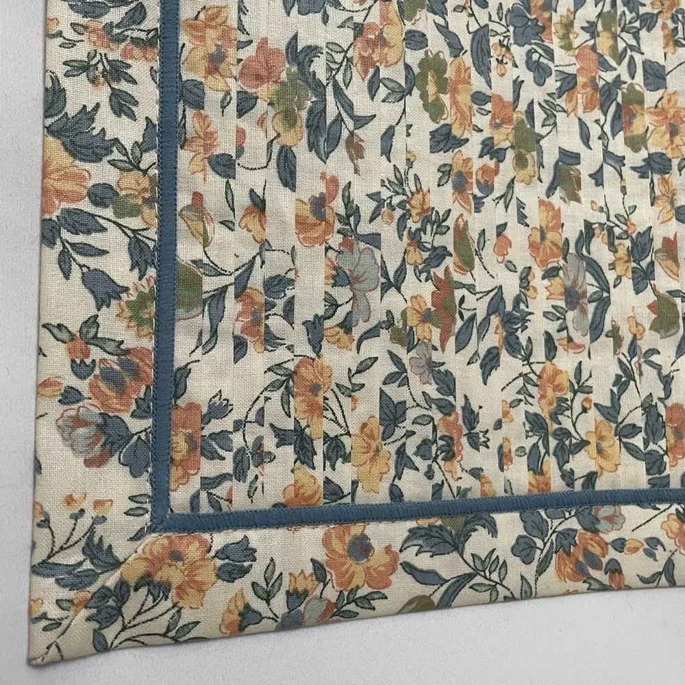 NOBLE EXCELLENCE Placemats Pleated Blue Peach Floral 12.25x18 Set of Four